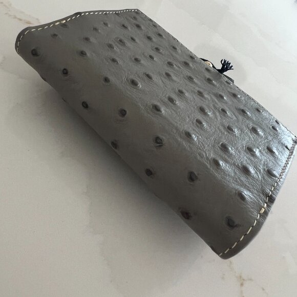 LOW START Dooney & Bourke Wallet Grey Ostrich Leather Gold Hardware Brand New - Picture 9 of 14